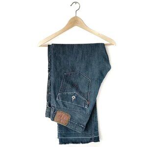 LEVIS Jeans Raw Edge Straight Leg Blue Denim Rare Foldover Pockets 36x30